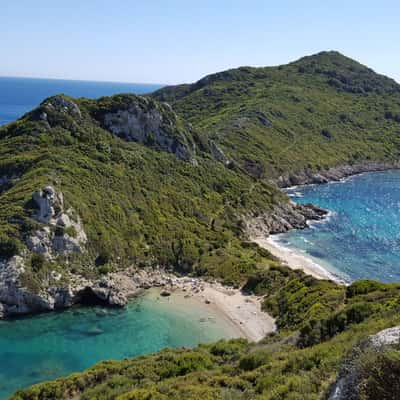 View from the hill to Porto Timoni Beach Corfu, Greece