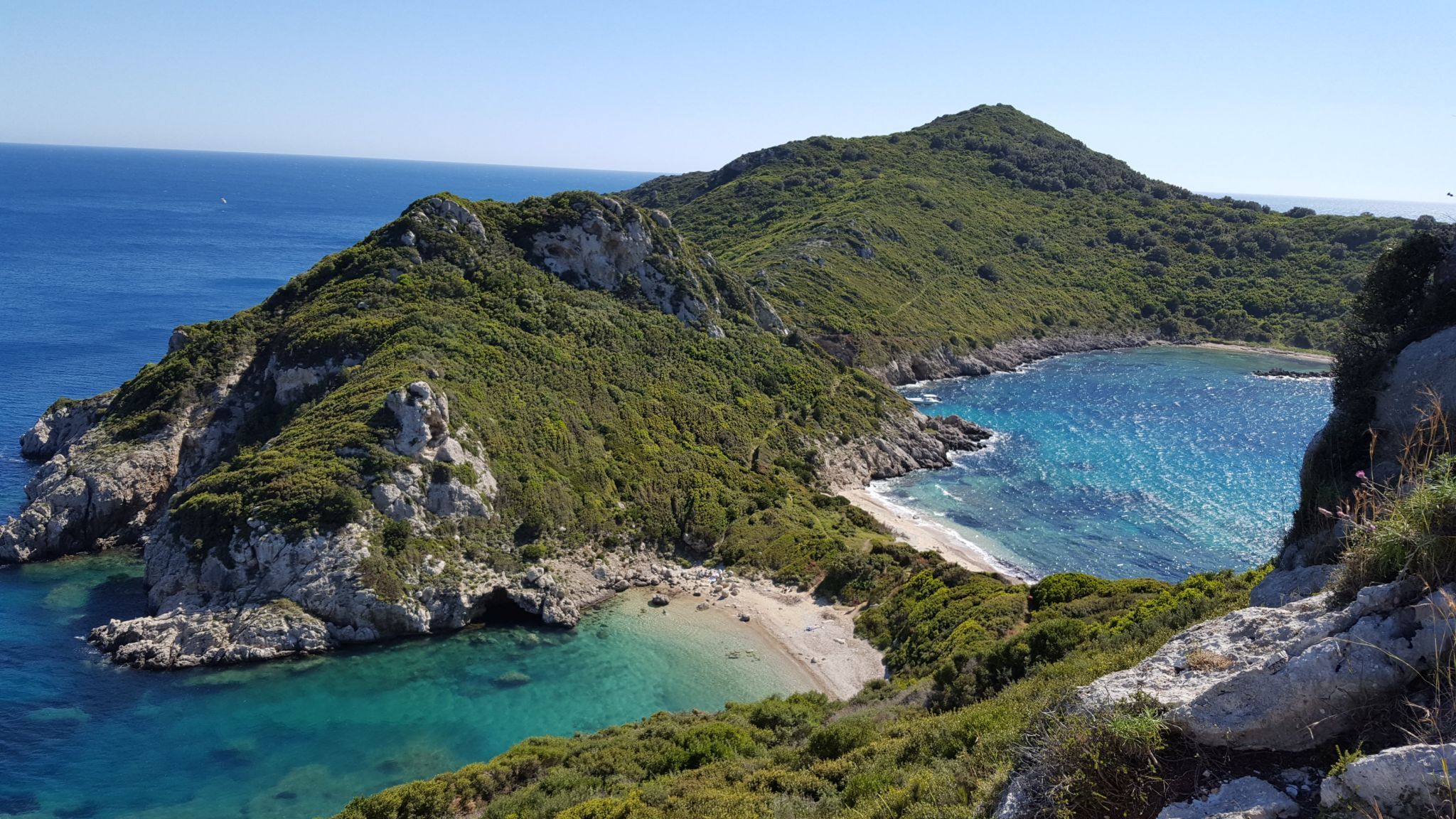 View from the hill to Porto Timoni Beach Corfu, Greece
