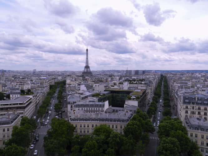 Eiffel Tower from the top of Arc de Triomphe, Paris