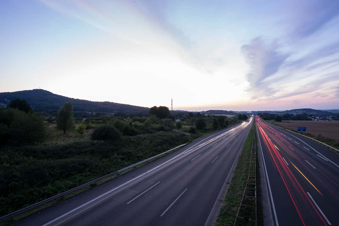 Car trails for the right side of the highway.