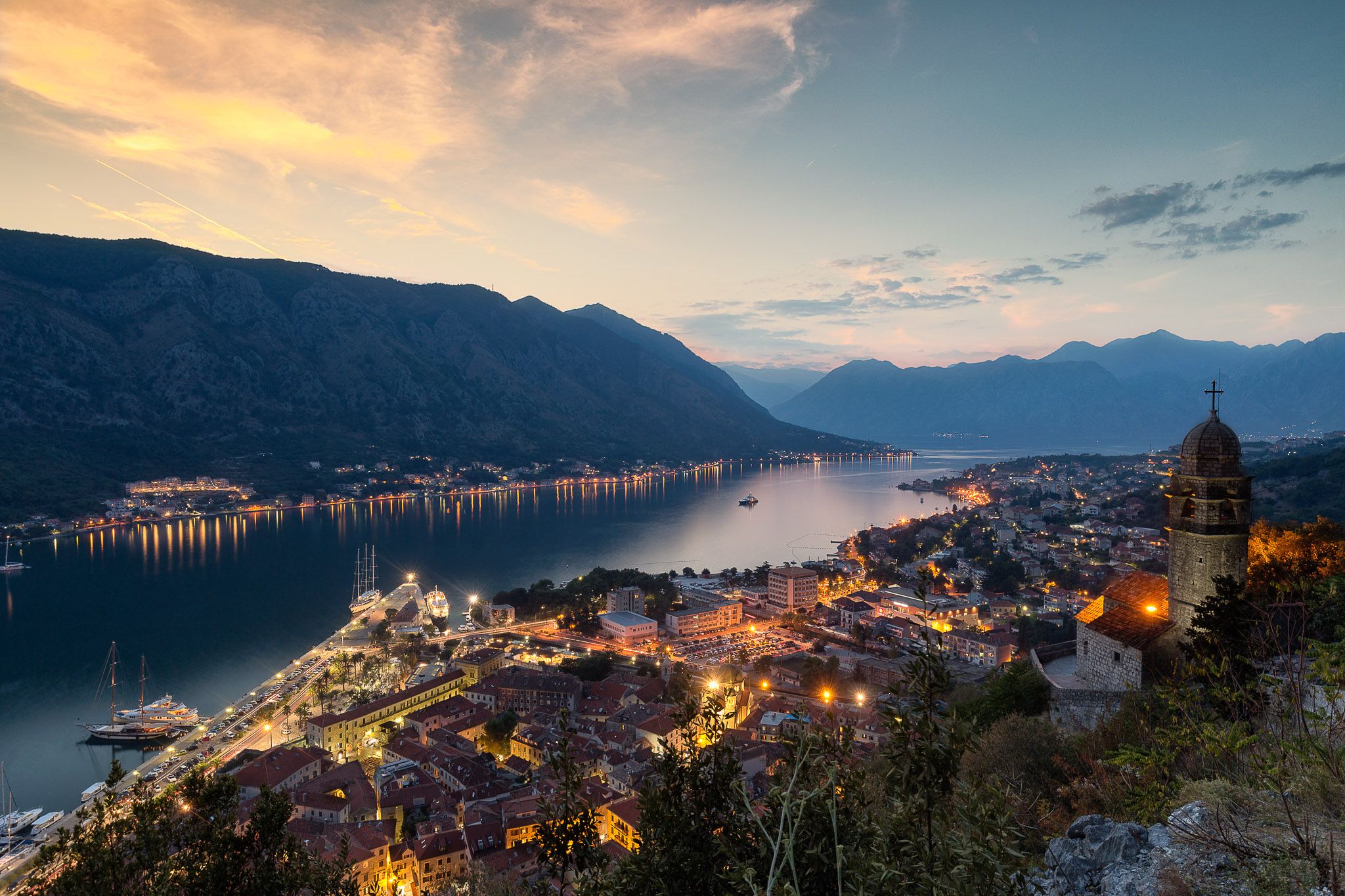 Kotor harbour from Church of Our Lady of Remedy, Montenegro