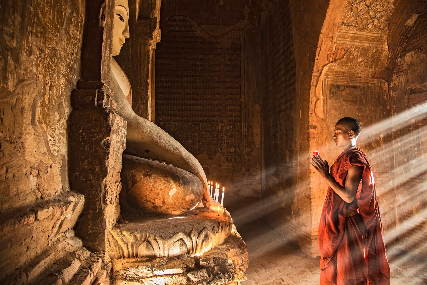 Monk in an old pagoda in Bagan, Myanmar