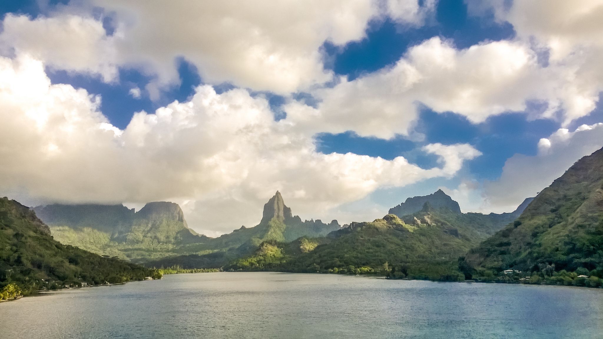 view of Moorea Bay from cruise-ship, French Polynesia