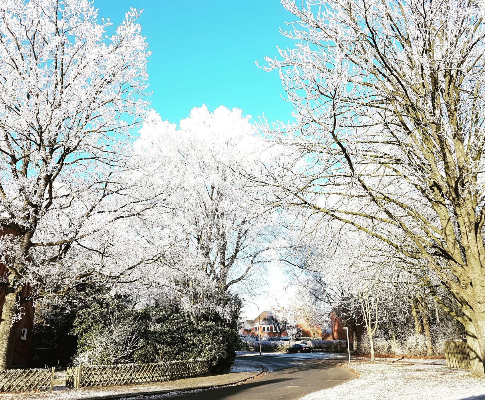 Beautiful snowing road in oldenburg city, Germany