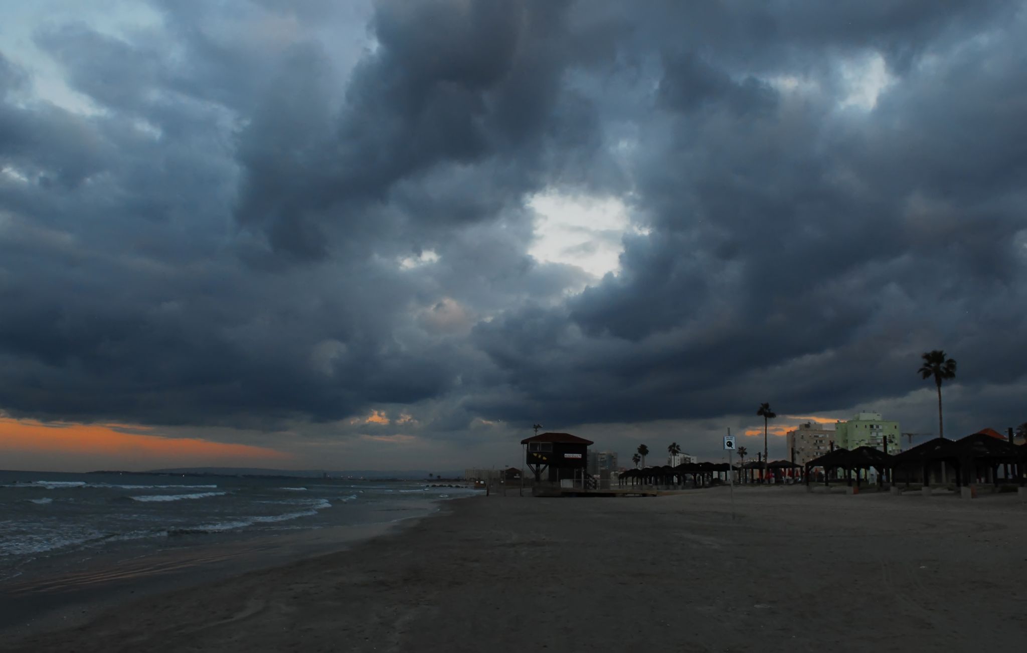 Winter evening in the Bay of Haifa (Kiryat Haim), Israel