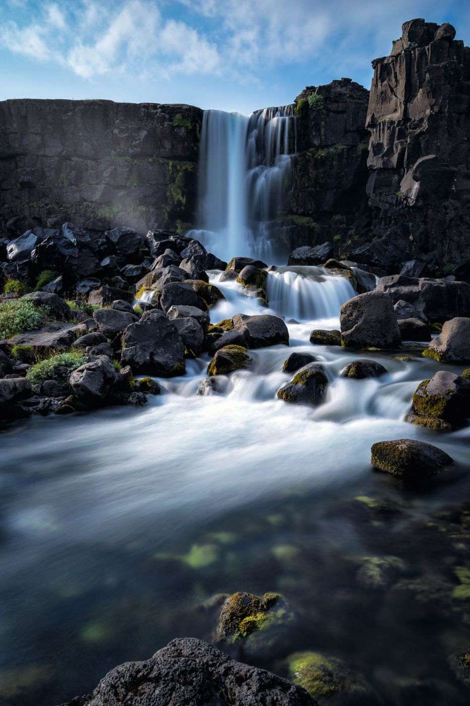 Öxararfoss waterfall is still a very beautiful place to visit, even if it's in Thingvellir National Park, which is part of the Golden Circle tour in Iceland.