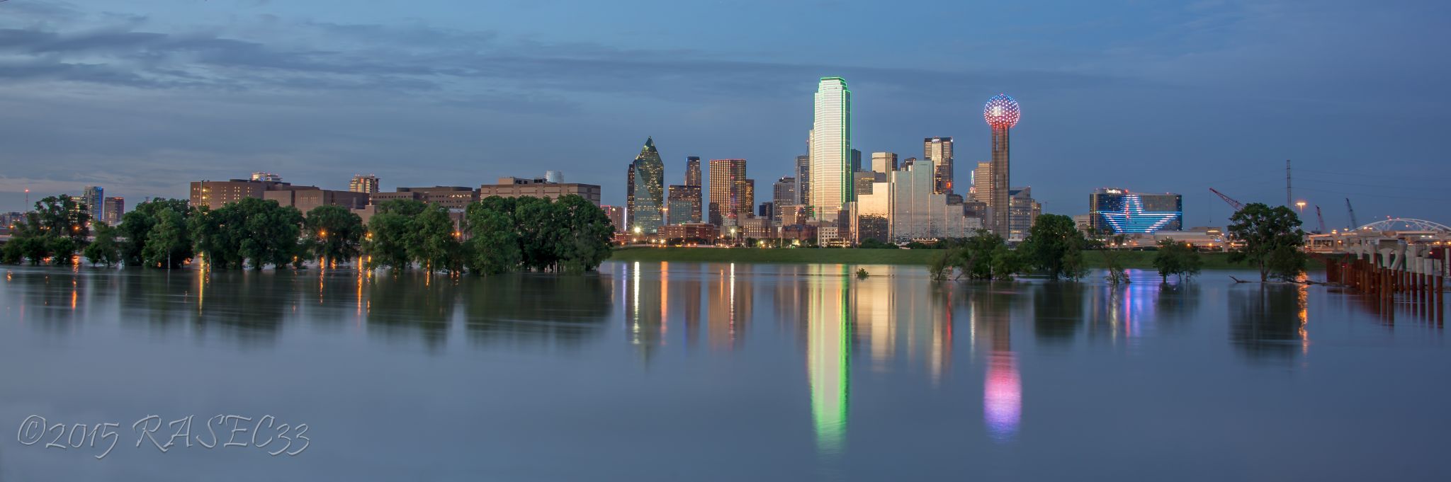 Dallas skyline from Trinity River levy, USA