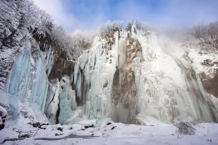 Frozen Waterfall in Plitvice Lakes