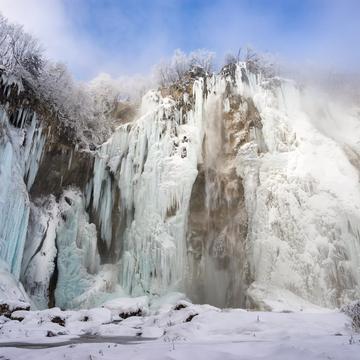 Frozen Waterfall in Plitvice Lakes, Croatia