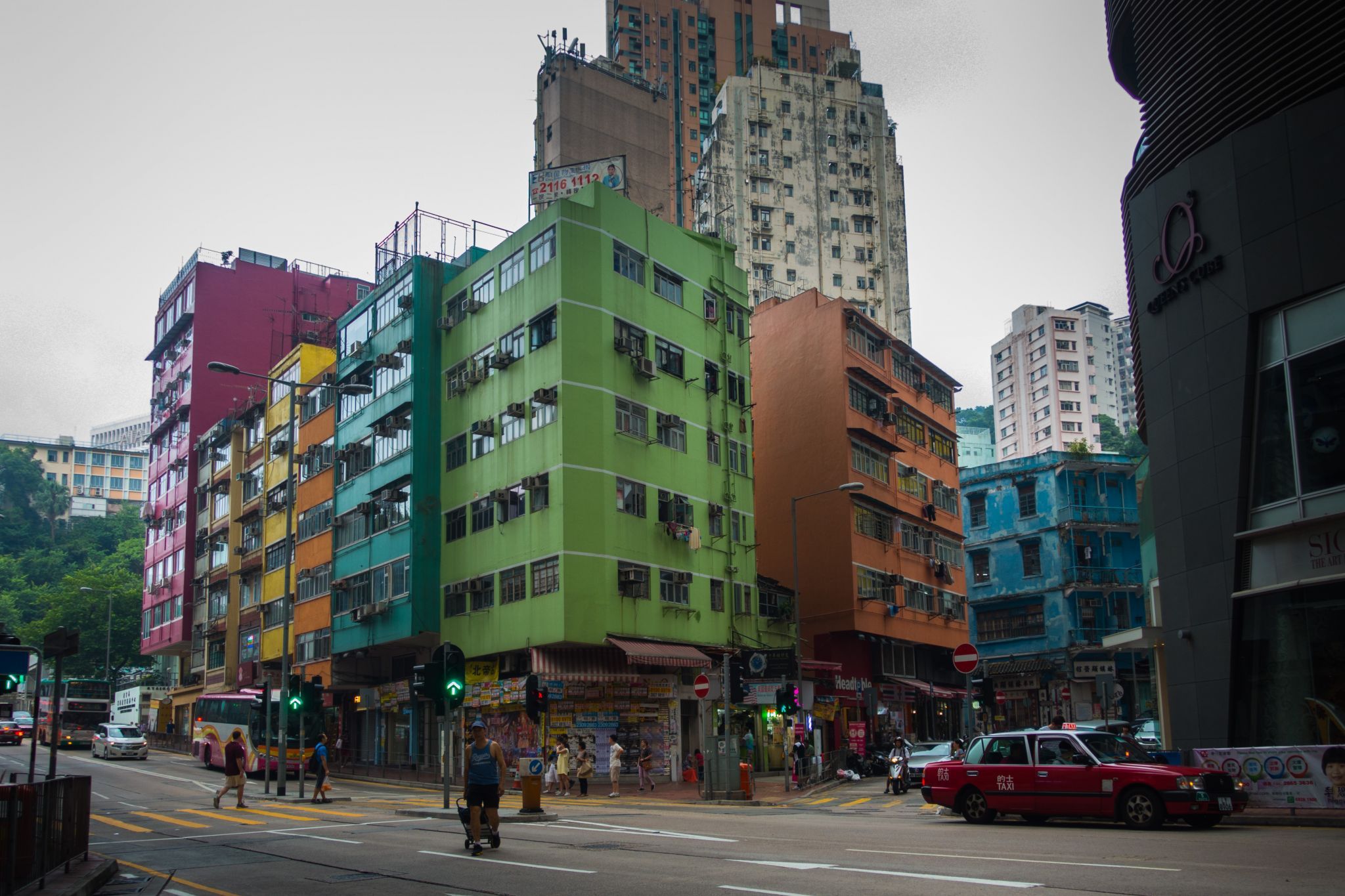 Blue House, and other colorful buildings, Hong Kong