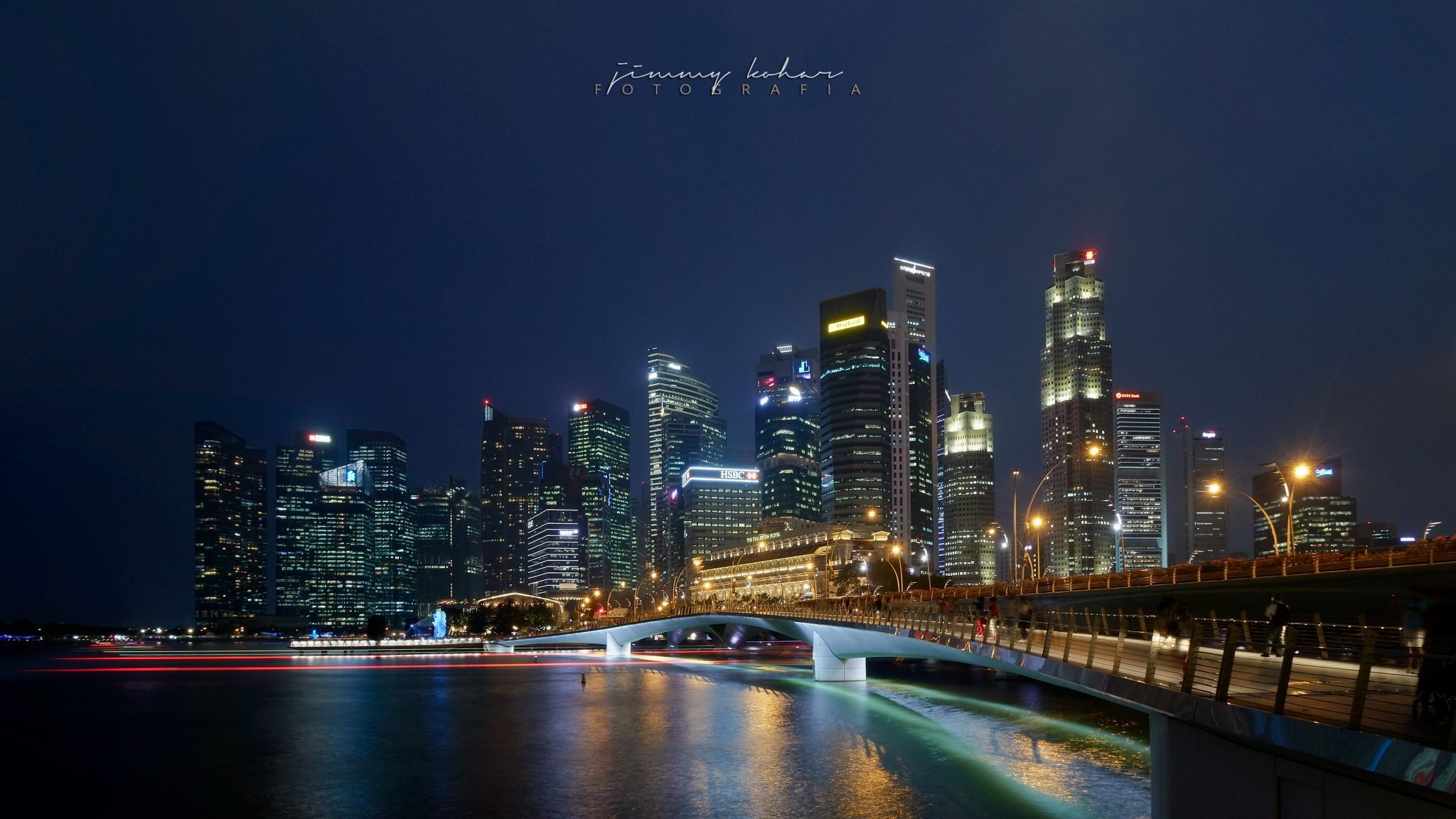 View of Financial District with Jubilee Bridge, Singapore