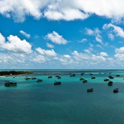 Green Boats on Blue Water, India