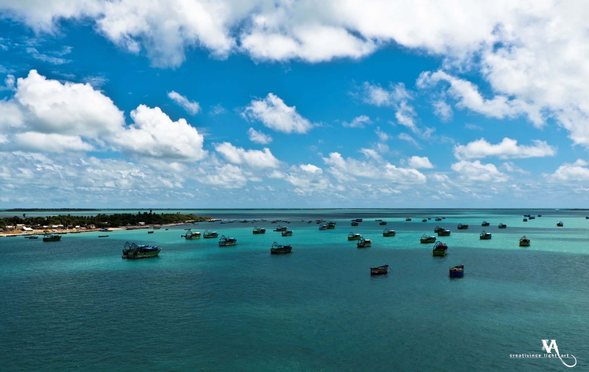 Green Boats on Blue Water, India