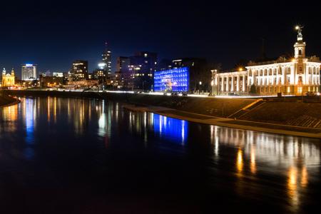 Neris River and the lights of the business district, Vilnius