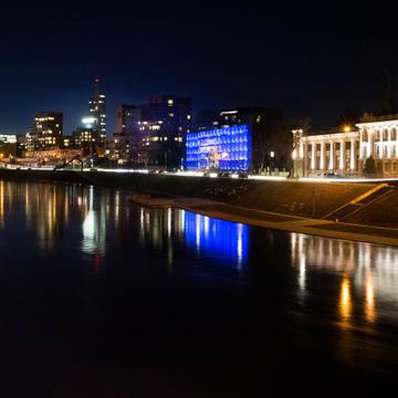 Neris River and the lights of the business district, Vilnius, Lithuania