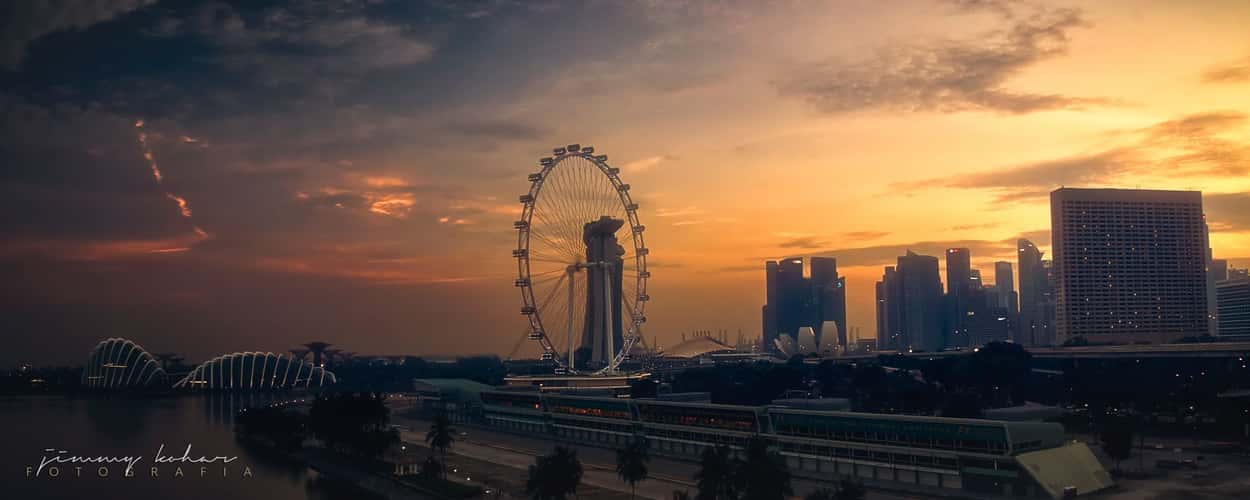 Skyline Sunset from the ECP Bridge, Marina Bay