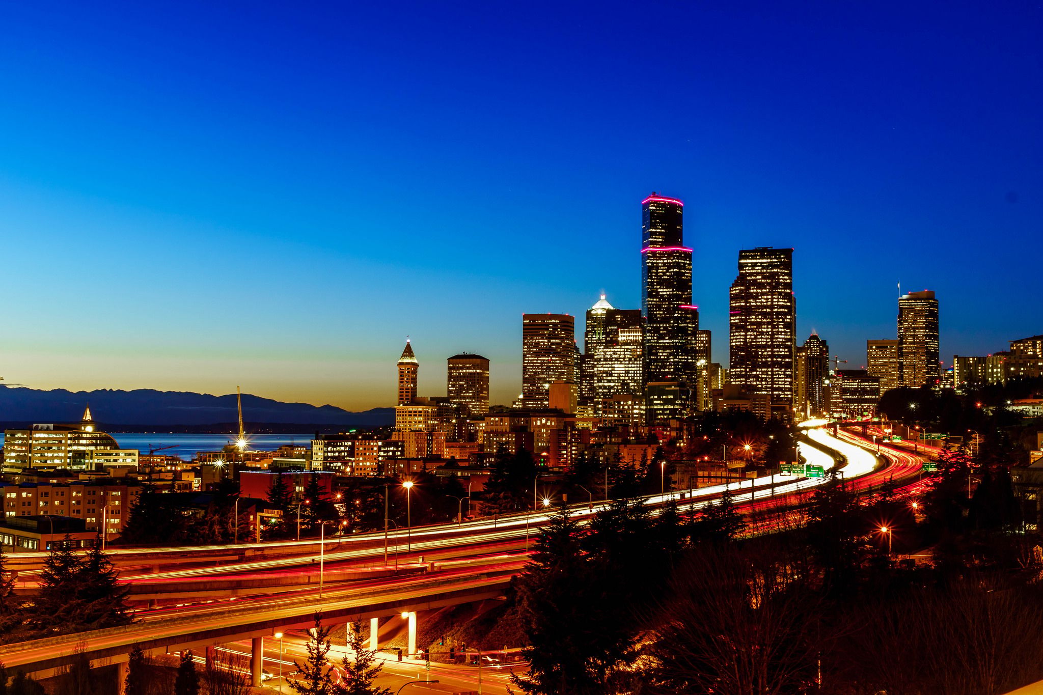 Downtown Seattle from 12th Ave overpass at I90, USA