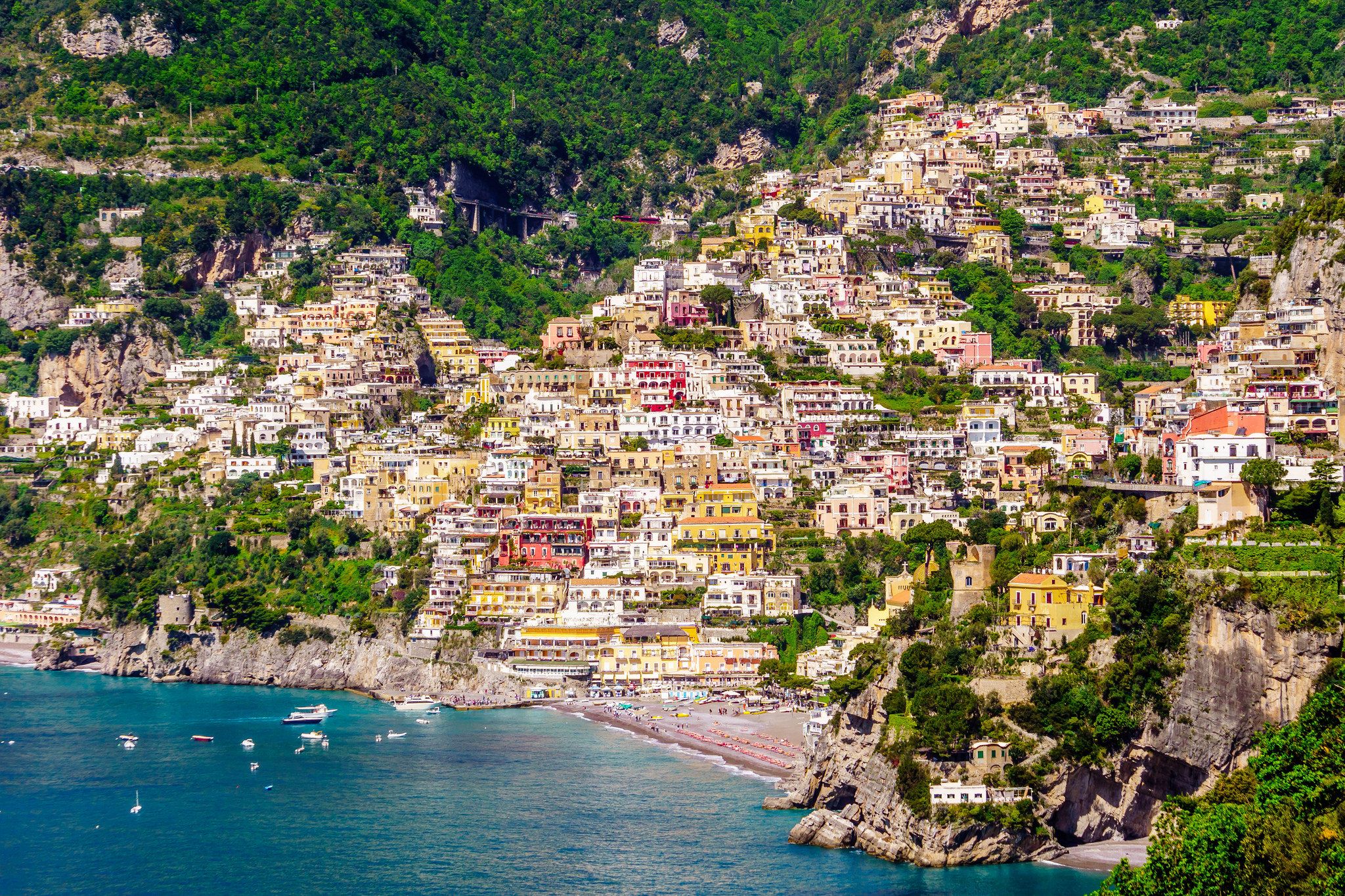 A view of Positano on the way to Amalfi, Italy