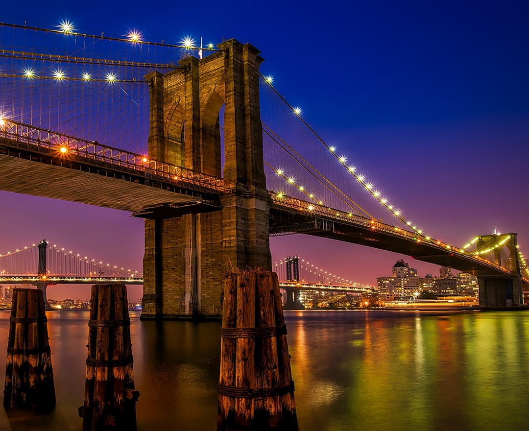 Brooklyn Bridge at night, USA