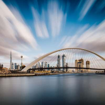 Dubai Water Canal with the Tolerance Bridge, United Arab Emirates