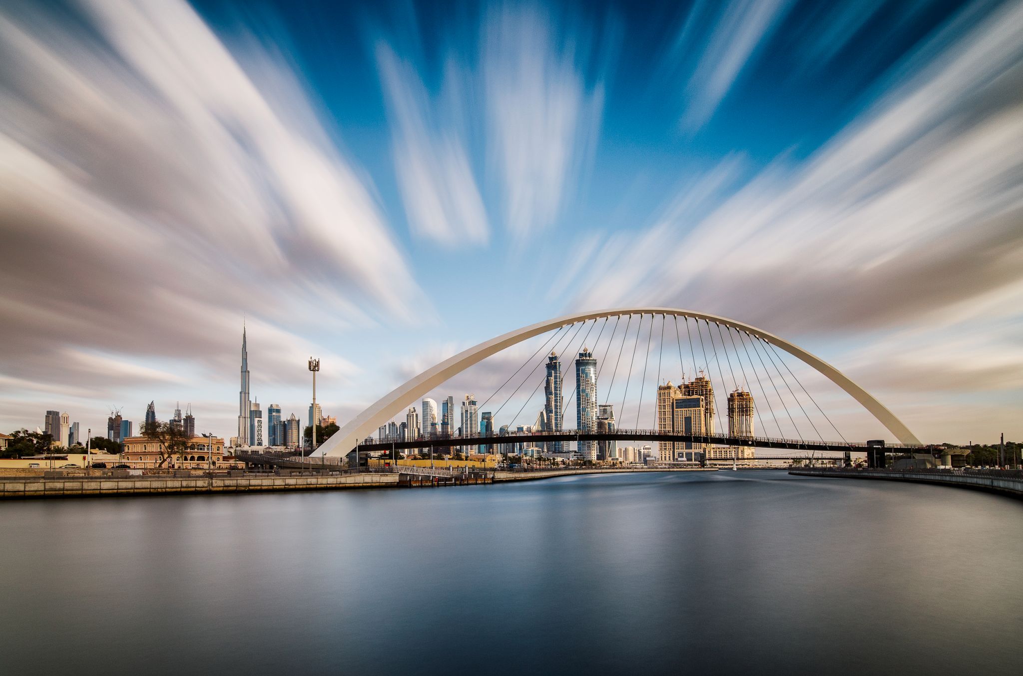 Dubai Water Canal with the Tolerance Bridge, United Arab Emirates