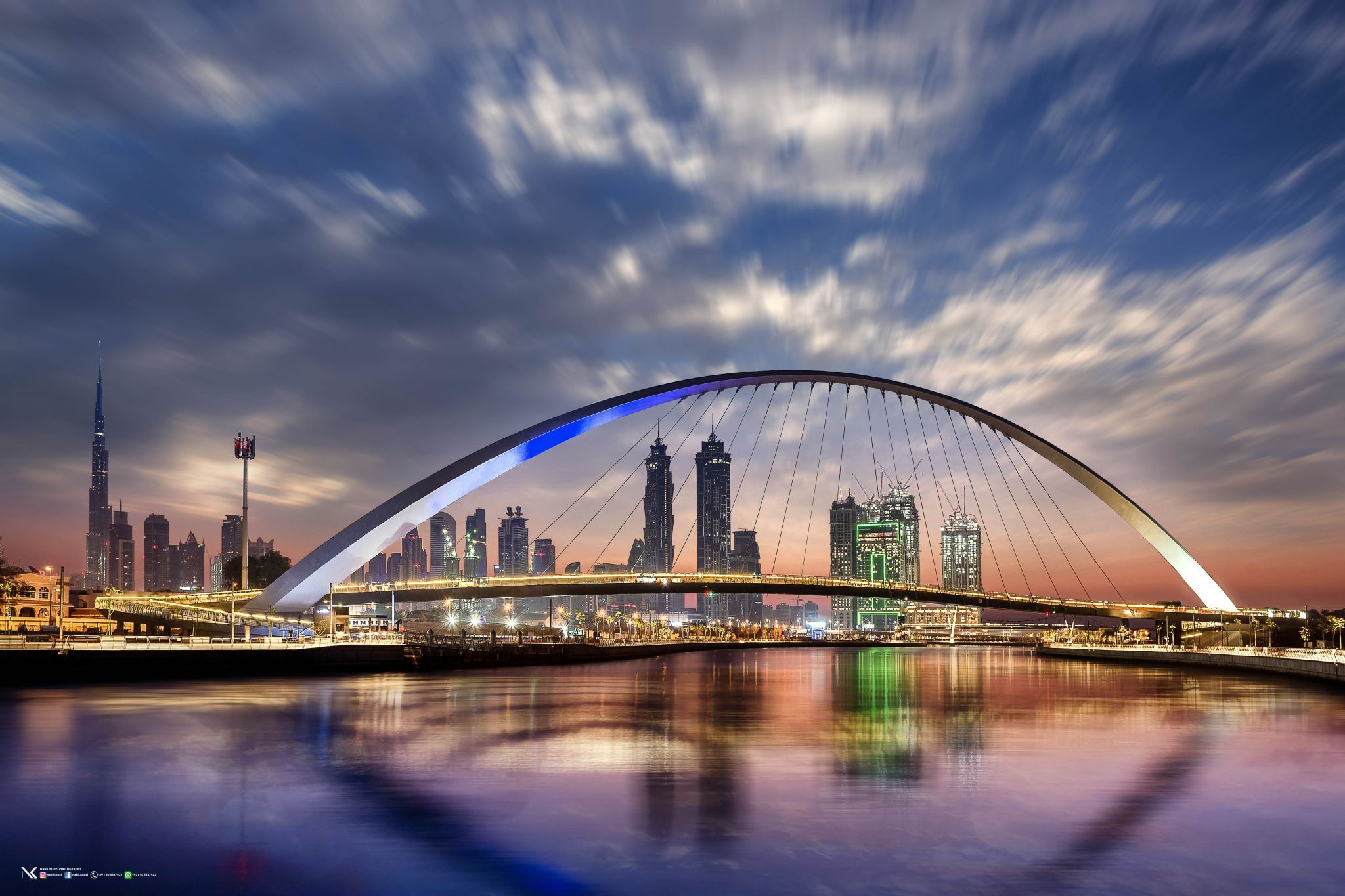Dubai Water Canal with the Tolerance Bridge, United Arab Emirates