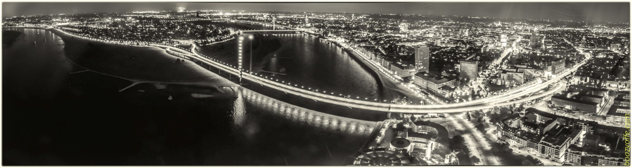 Panoramic View of Rheinkniebrücke, Bridge on the Rhine, Germany