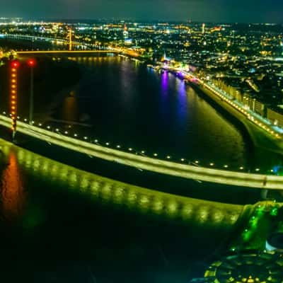 Panoramic View of Rheinkniebrücke, Bridge on the Rhine, Germany