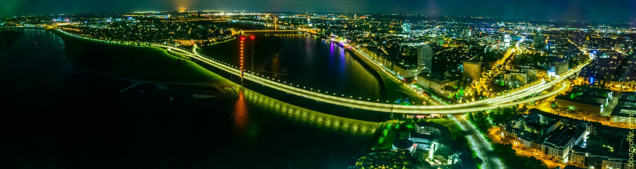 Panoramic View of Rheinkniebrücke, Bridge on the Rhine, Germany
