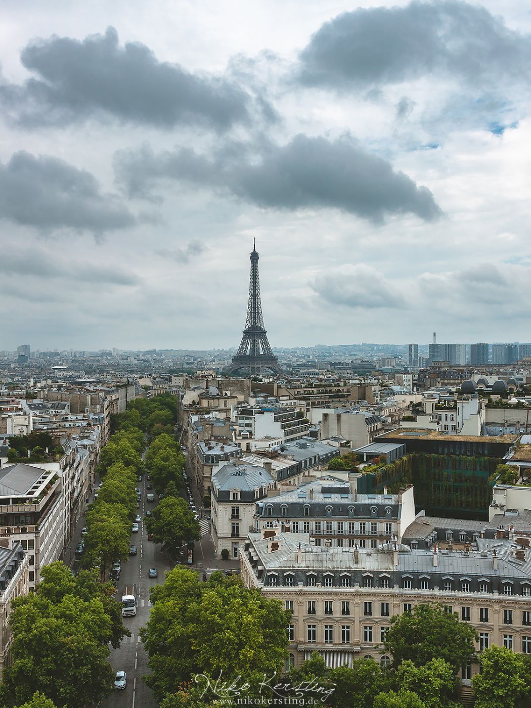 Eiffel Tower from the top of Arc de Triomphe, Paris, France
