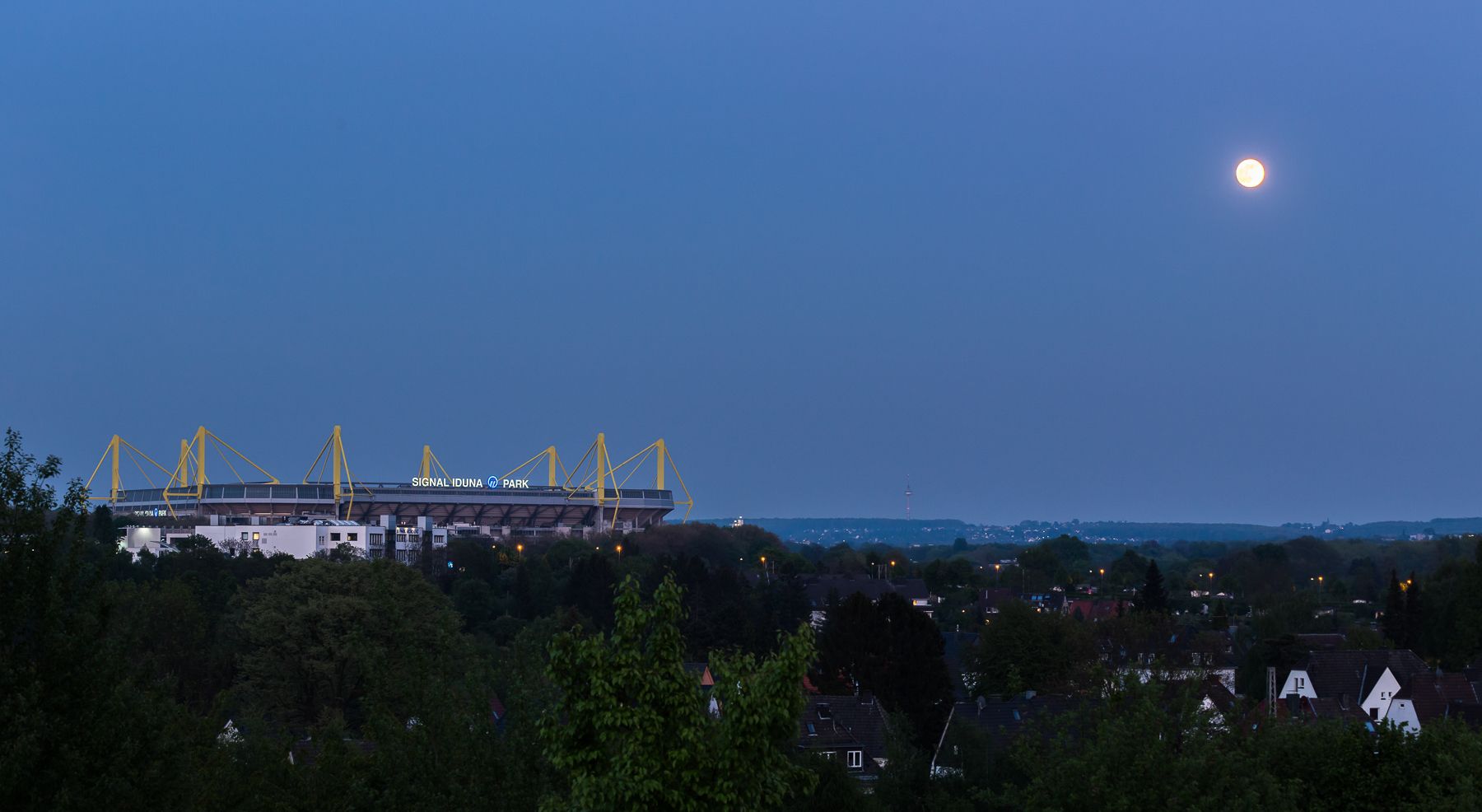 Westfalenstadion with Full Moon, Germany