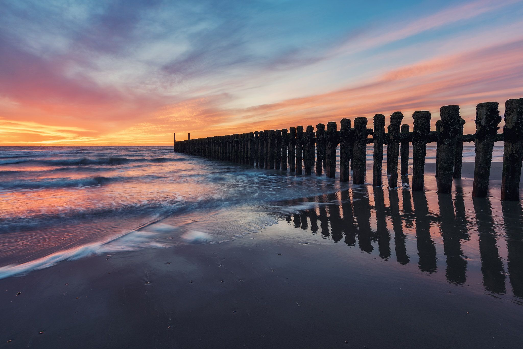 Breakwater at beach near Domburg, Netherlands