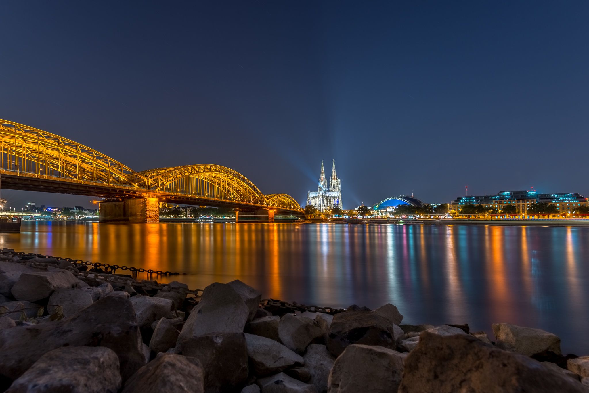 Cologne Cathedral from north of Hohenzollern Bridge, Germany
