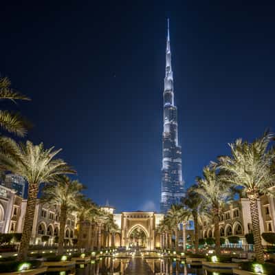 Palace Pool with Burj Khalifa, Dubai, United Arab Emirates