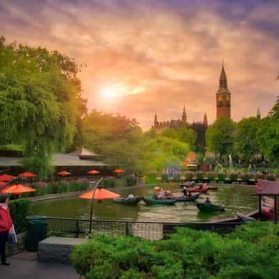 Sunset at Tivoli Garden, Copenhagen, Denmark