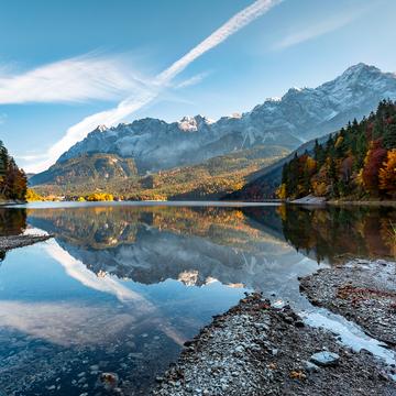 View over Eibsee to Zugspitze, Germany