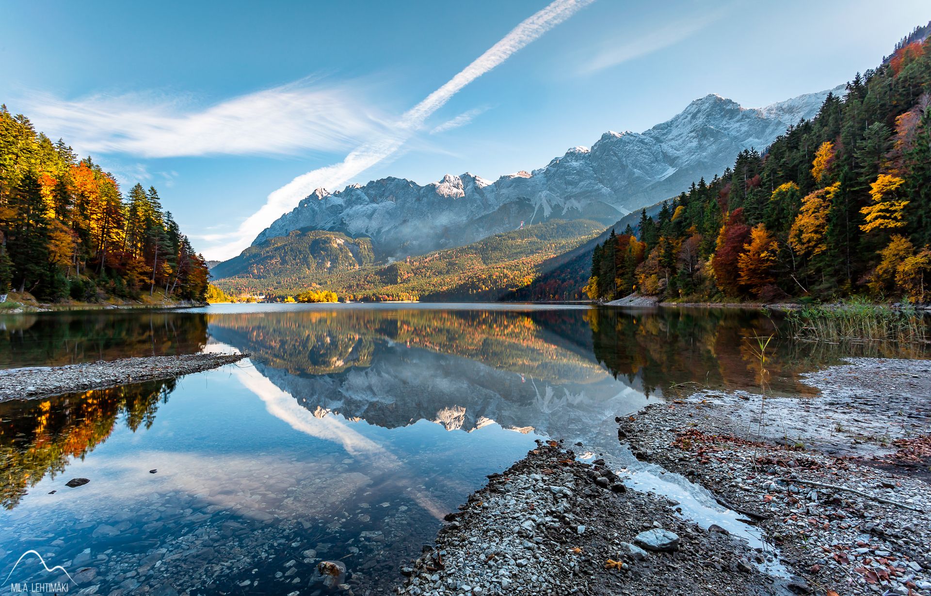 View over Eibsee to Zugspitze, Germany