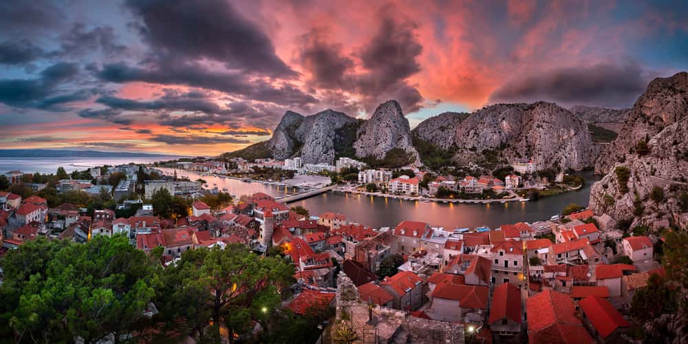Aerial View of Omis and Cetina River,  Croatia