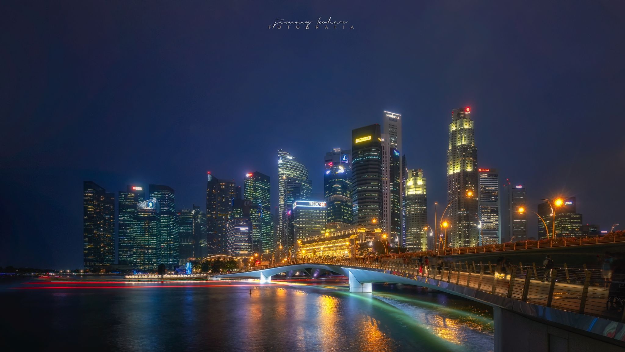 View of Financial District with Jubilee Bridge, Singapore