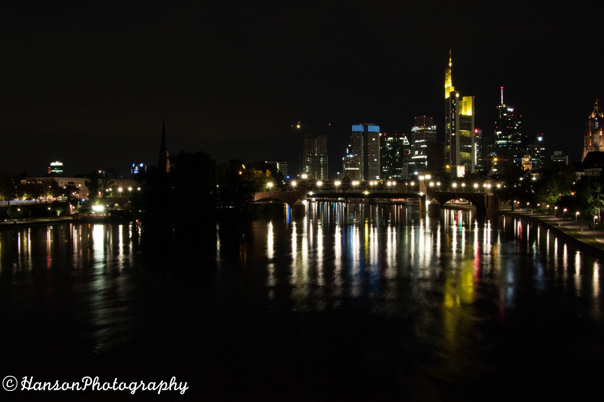View from “Deutschherrenbridge“, Frankfurt am Main, Germany