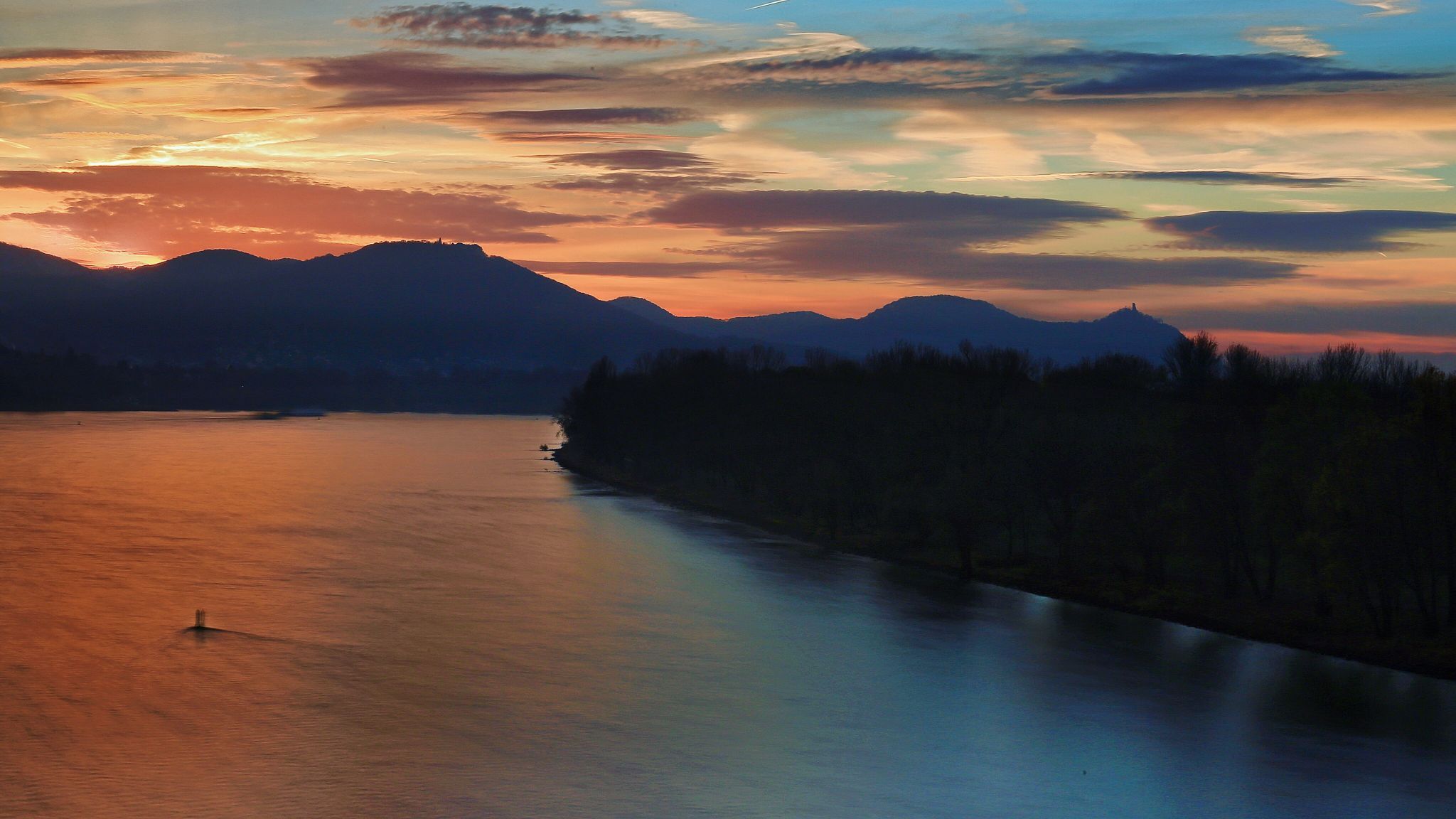 Sunrise Siebengebirge and Rhine, Germany