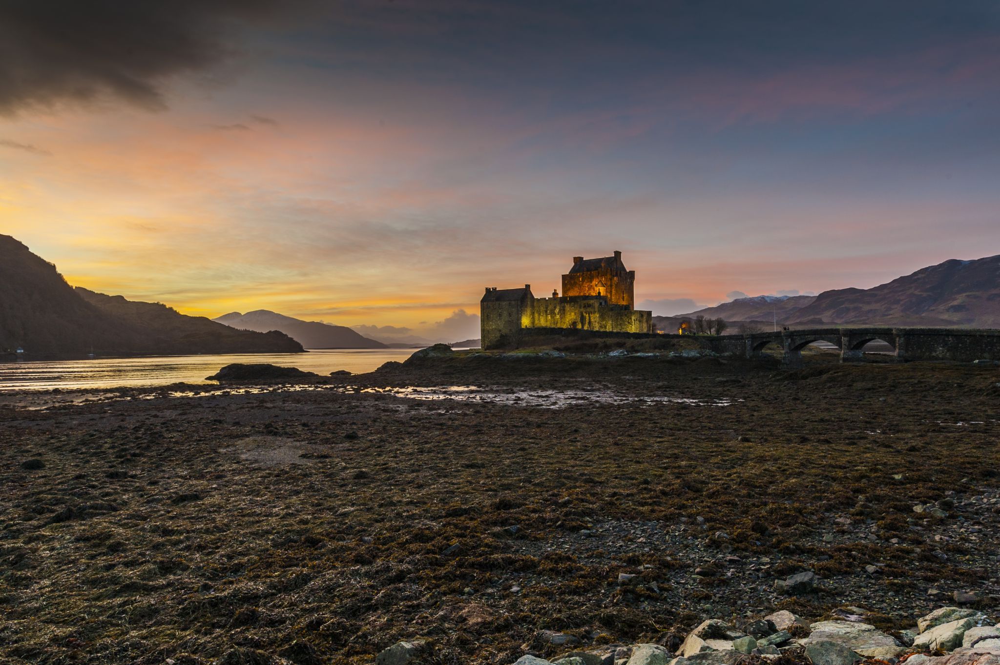 Side view of Eilean Donan Castle, Scotland, United Kingdom