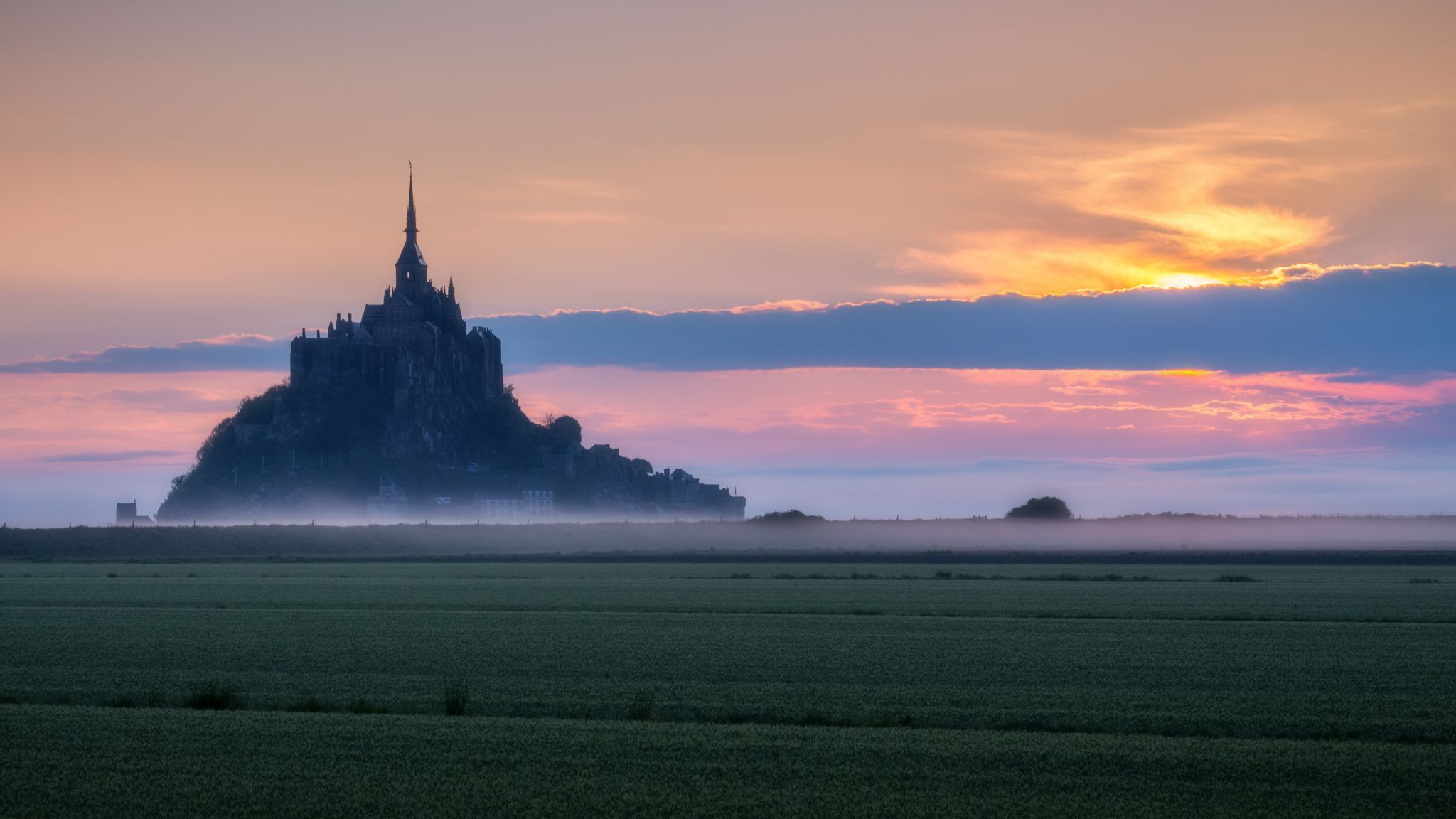 Mont Saint Michel at sunrise, France