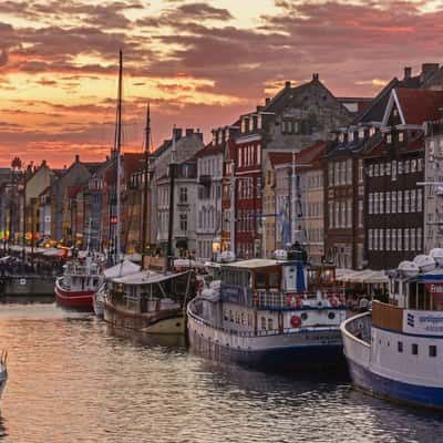 Sunset in Nyhaven, Copenhagen, Denmark