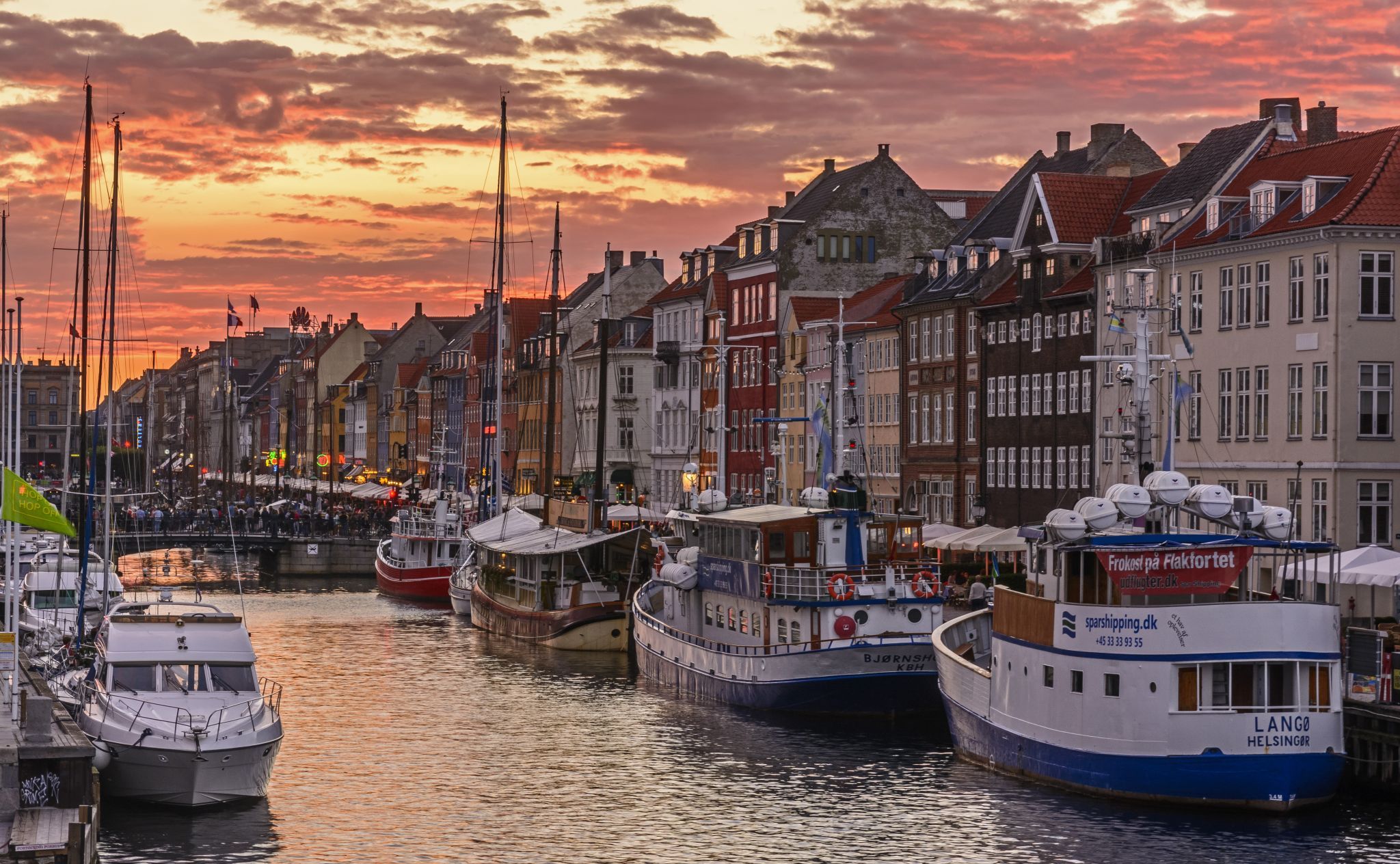 Sunset in Nyhaven, Copenhagen, Denmark