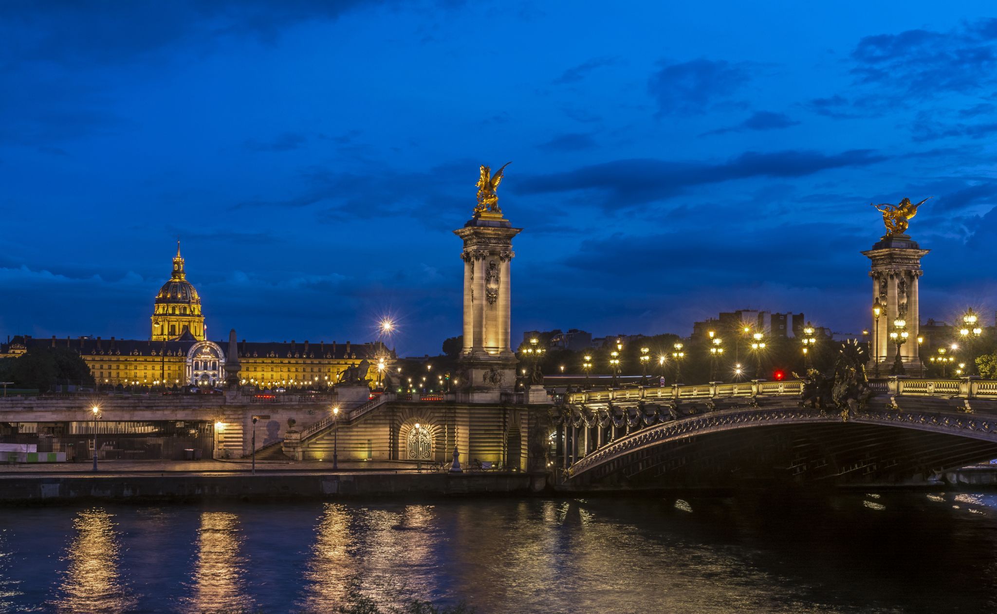 Pont Alexandre III, the Eiffel Tower and Les Invalides, France