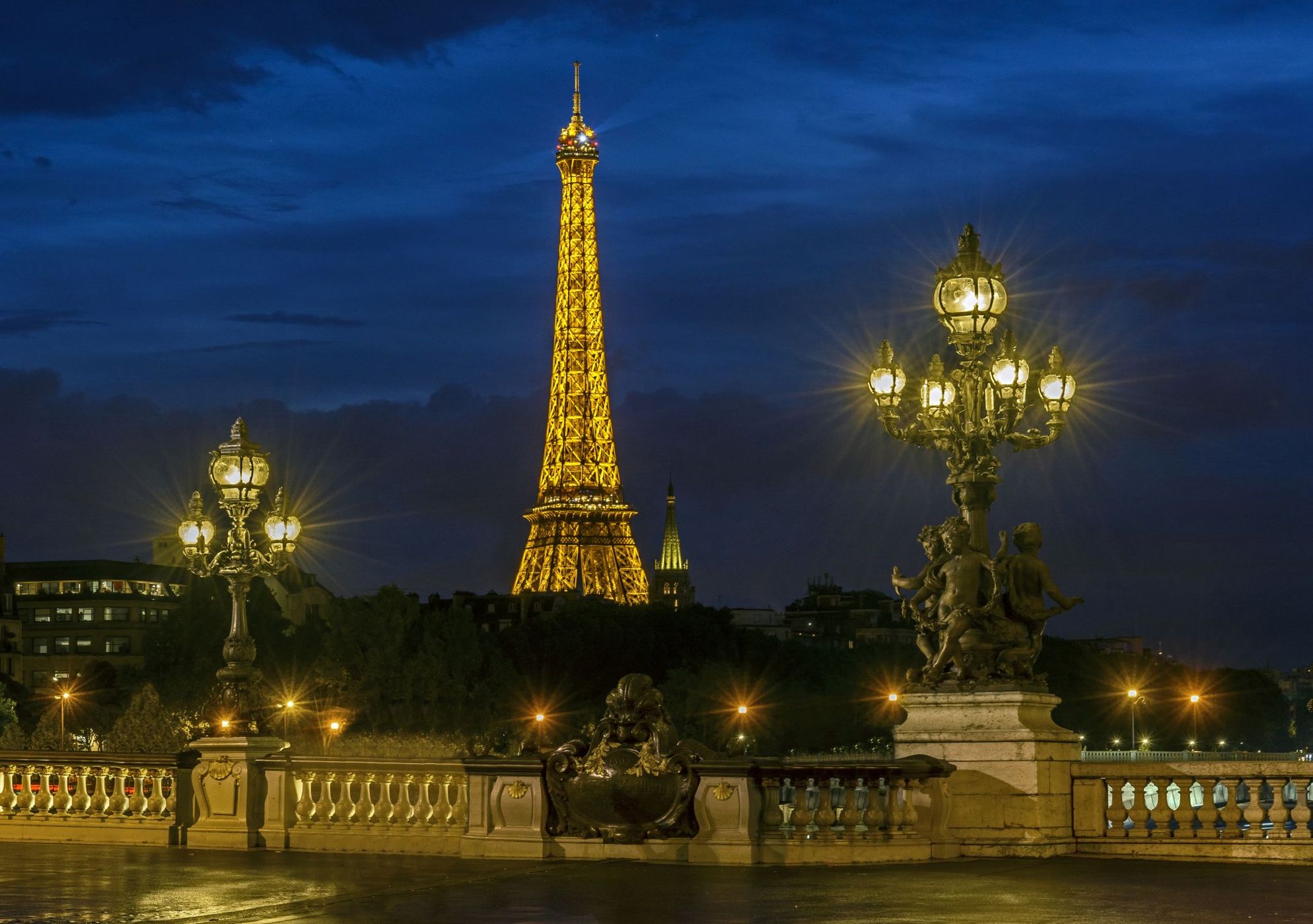Pont Alexandre III, the Eiffel Tower and Les Invalides, France