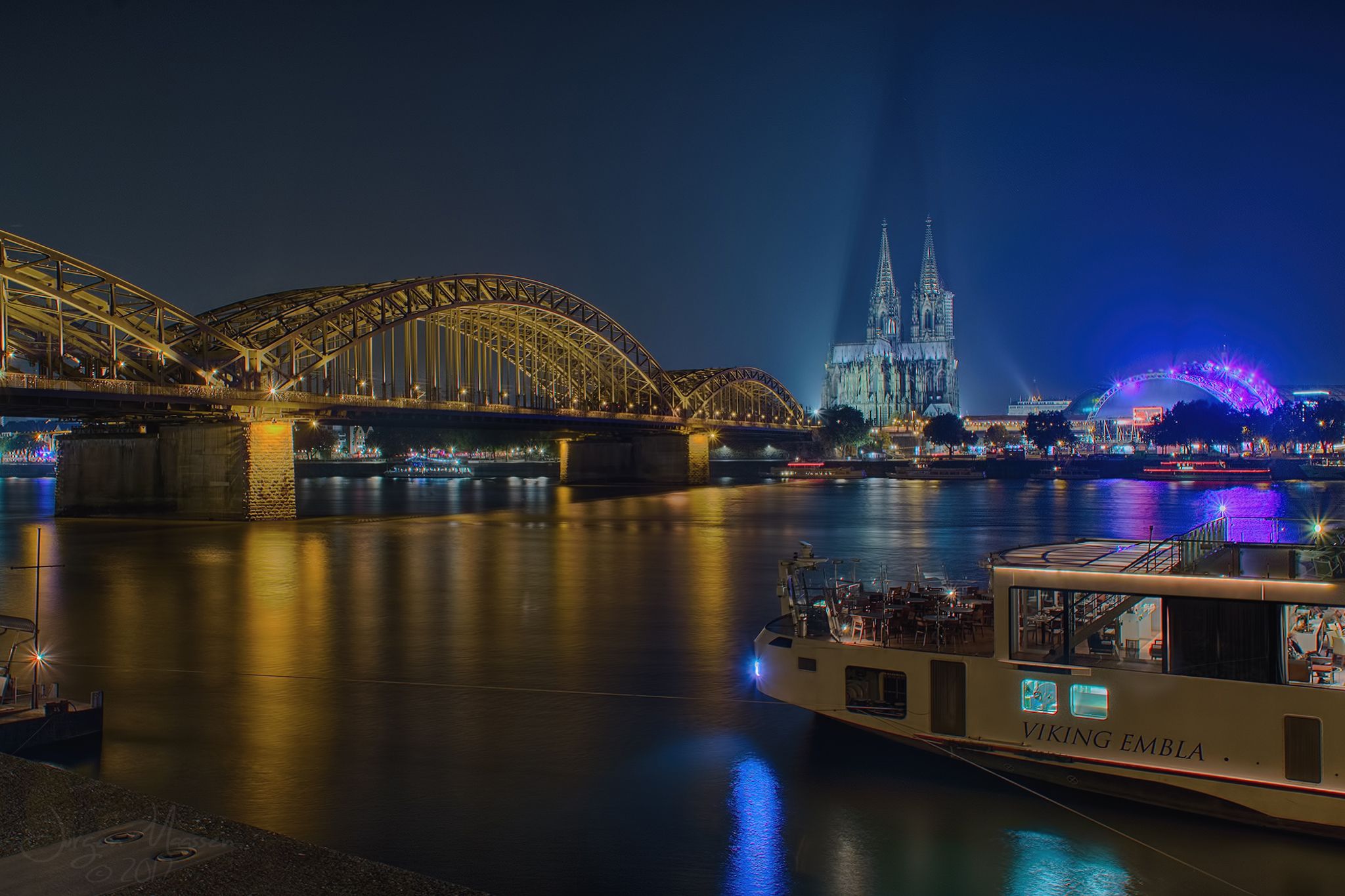 Cologne Cathedral from north of Hohenzollern Bridge, Germany