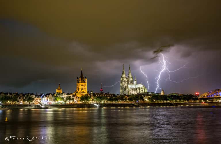 Cologne, Deutzer Rheinufer, Cathedral and Bridge view