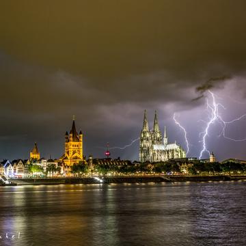 Cologne, Deutzer Rheinufer, Cathedral and Bridge view, Germany